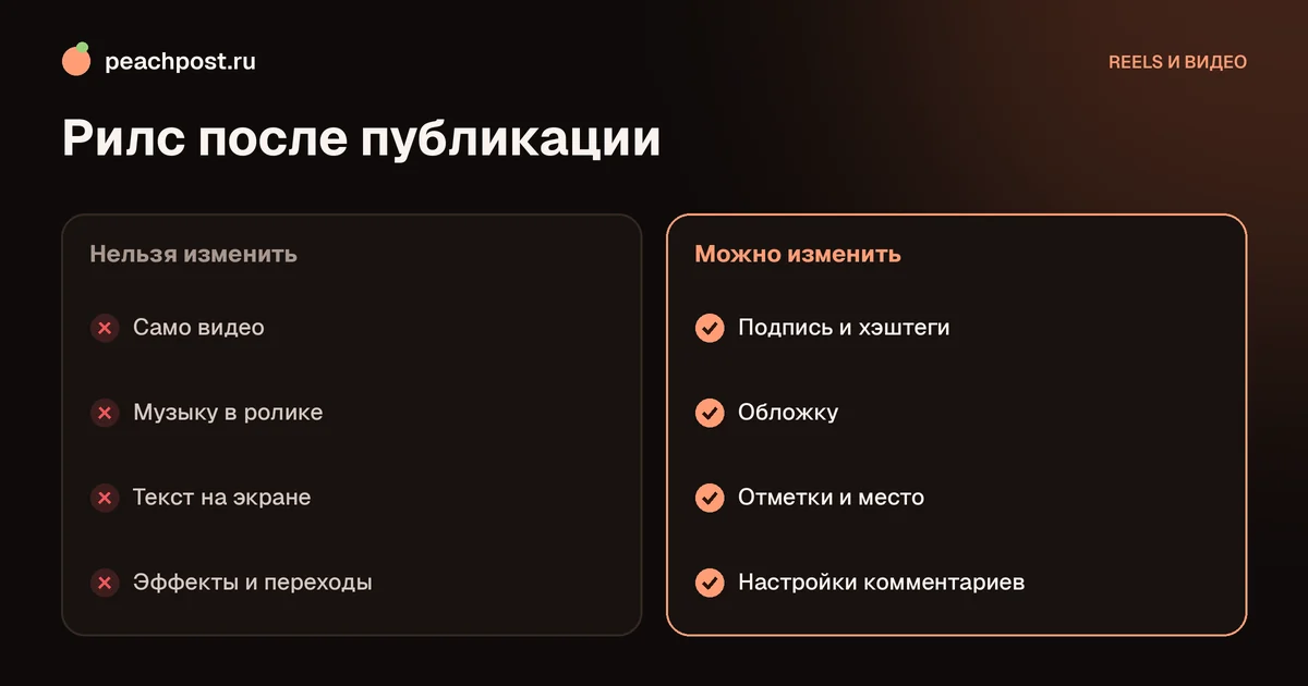Можно ли отредактировать рилс после публикации: что менять и что нет