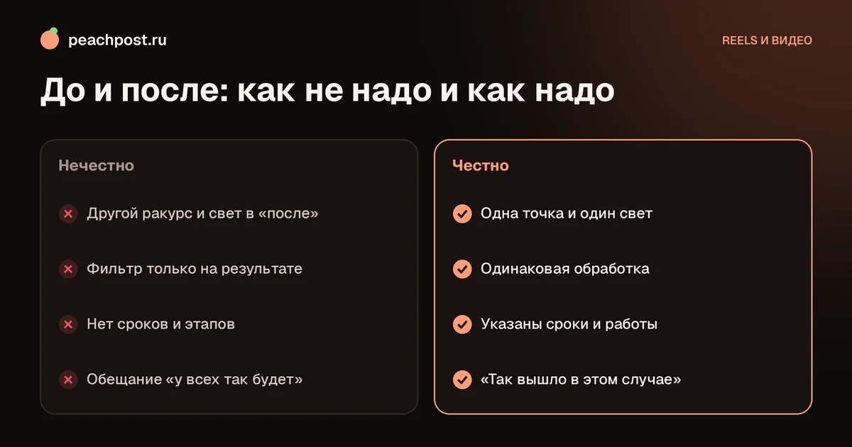 Как снять рилс до и после: честное сравнение результата работы