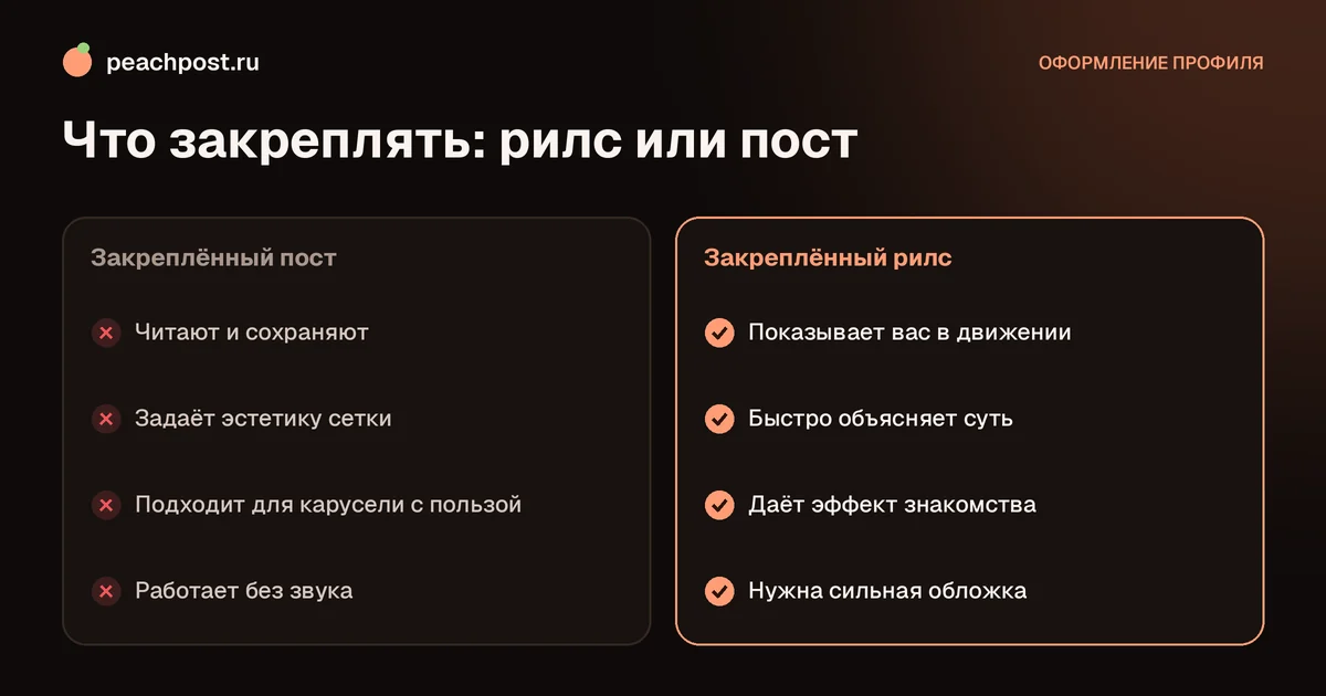 Как закрепить рилс в профиле инстаграм: сравнение с закреплённым постом